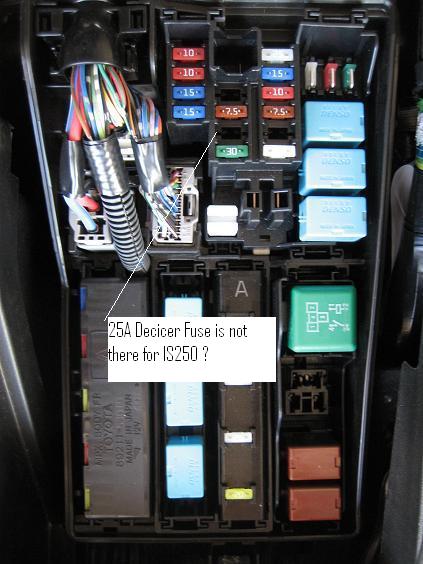 Look like IS250 does not have the decicer fuse by default ... lexus wiring diagram 