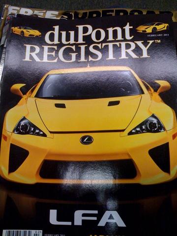 Lexus LFA on the cover of the duPont REGISTRY